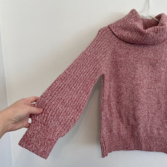 NINE WEST Cowlneck Sweater Mauve Pink White Marled Heather Cowl Neck Puff Sleeve - Picture 7 of 13
